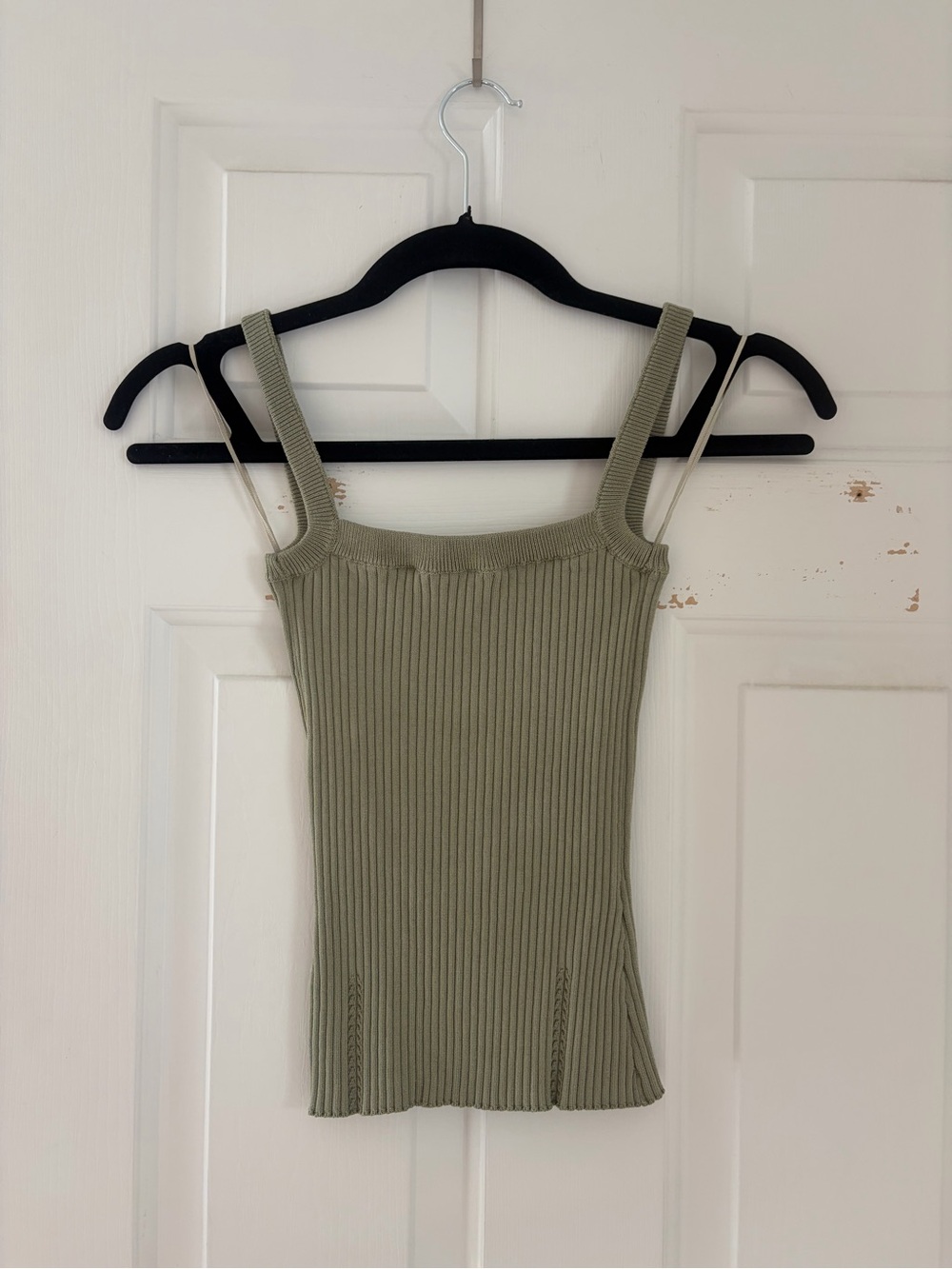 Zara Ribbed Square-Neck Tank Top - Olive